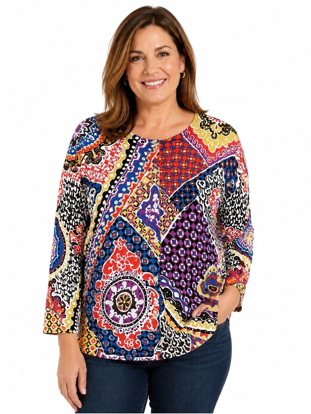Harold's Multicolor Patchwork Button Down Cardigan Artsy Festive Sz L